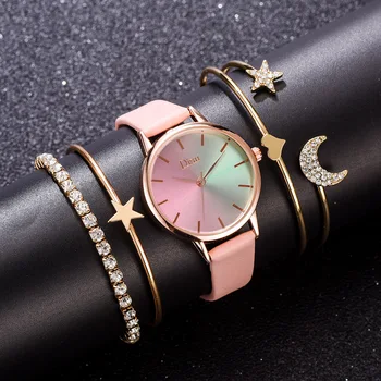 

2020 New Fashion Women Watches Bracelet Set Luxury Gradient Color Dial Ladies watch Moon&Star Bangle Dress Watch Women's Watches