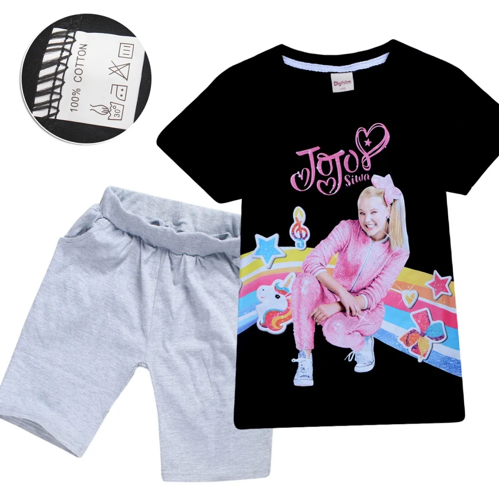Летние детские футболки JOJO SIWA футболки для маленьких девочек комплекты с короткими рукавами для мальчиков и девочек футболки Одежда для девочек 10-12 лет - Цвет: S8493-black