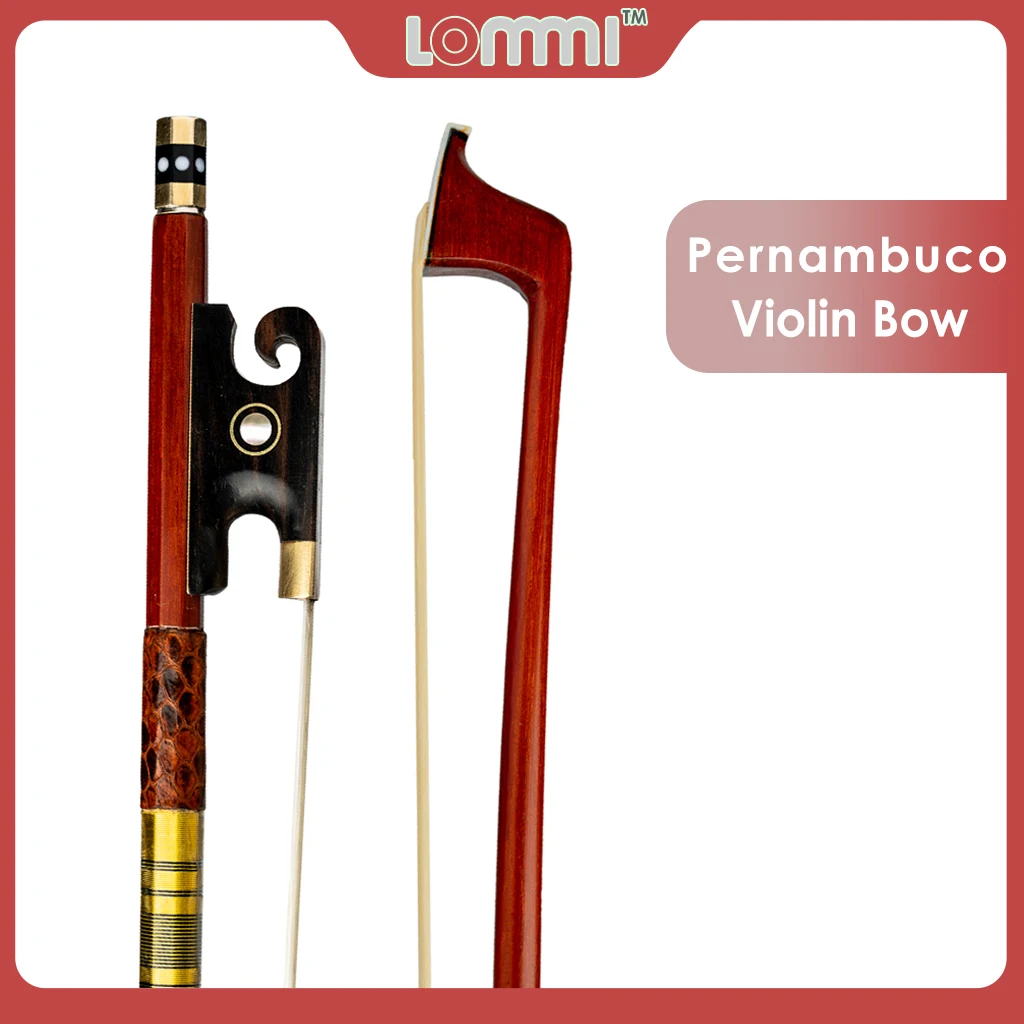 

LOMMI Pernambuco Bow 4/4 Violin Bow Ebony Frog W/ Paris Eye Inlay Snakeskin Grip Golden Wire & Black Line Winding Fast Response