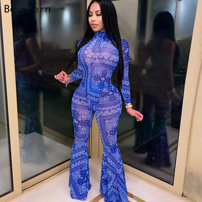 Beyprern New Chic Print Squad Capri Set Two-Piece Suits Womens Long Sleeve Print Mesh Bodysuit Top And Flare Pant Tracksuits Set Beyprern New Chic Print Squad Capri Set Two-Piece Suits Womens Long Sleeve Print Mesh Bodysuit Top And Flare Pant Tracksuits Set