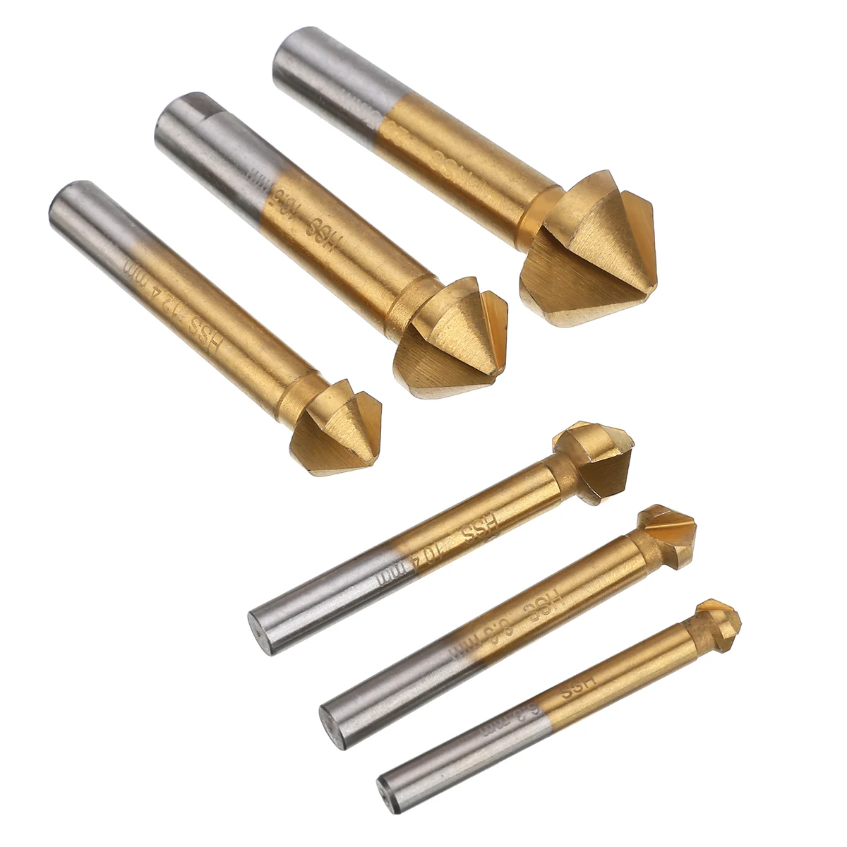 6Pcs HSS 3 Flute Countersink Drill Bit Set 6.3mm-20.5mm 90 Degree Wood Steel Chamfer Cutter DIY Power Tools