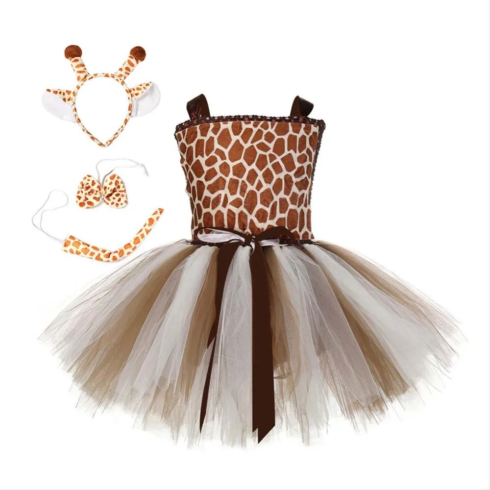 Платье-пачка с жирафом для девочек Детские костюмы на Хэллоуин с животными из зоопарка нарядное платье для дня рождения для маленьких девочек