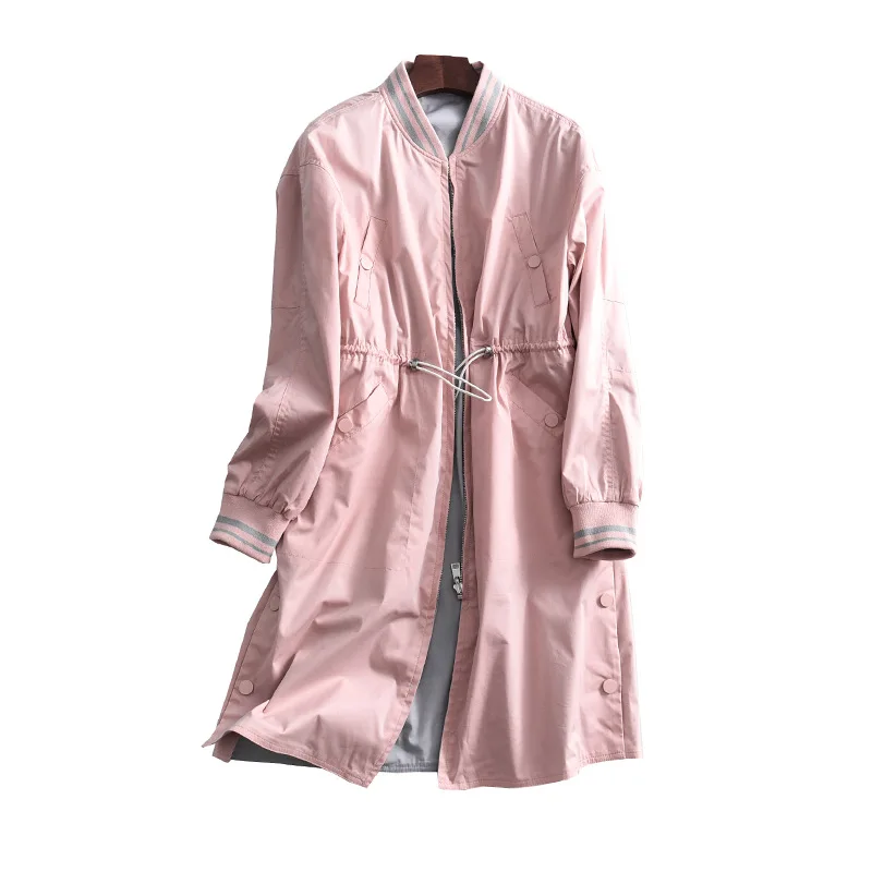 

One's Reversible ~ 2019 Autumn New Baseball Collar Waist Hugging Trench Coat Women's Middle Long Coat Entity