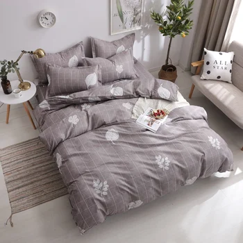 

2019 Brown Tree Leaf Printed Bedding Set New Plaid Duvet Cover Set Bed Sheet Pillowcase Twin Full Queen King Bed Linen 3/4pcs