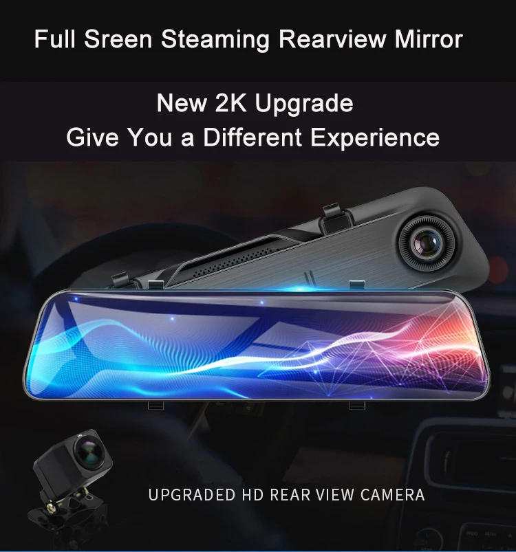 

2K Car Rearview Mirror DVR Camera 12" Full Screen Touch Dual Lens Stream Media G-Sensor Dash cam