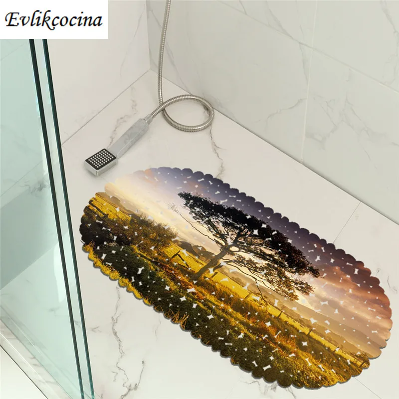 

Free Shipping 35x70cm Landscape PVC Anti Slip Douche Bathroom Mat Shower Pad Tapete Banheiro Antiderrapante Tappetino Doccia