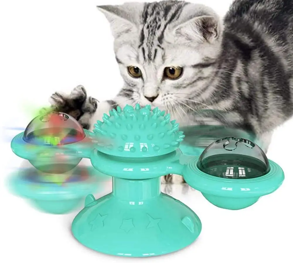 

Windmill Cat Toy Turntable Teasing Pet Toy Soft Silicone, Funny Interactive Kitten Toy with Suction Cup