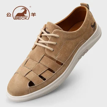 

Beck home convenient luxury casual men shoes lace up walking breathable genuine leather comfortable driving shoes for men