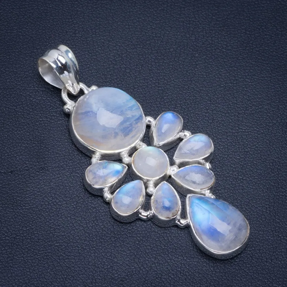 

Natural Rainbow Moonstone Handmade Unique 925 Sterling Silver Pendant 2.25" B3162