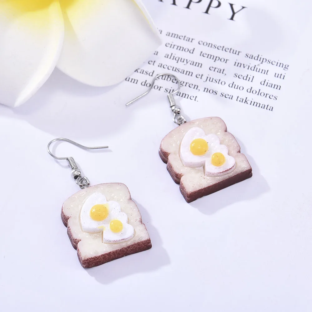 Egg on toast hook earring or Fried egg on toast drop and dangling earring