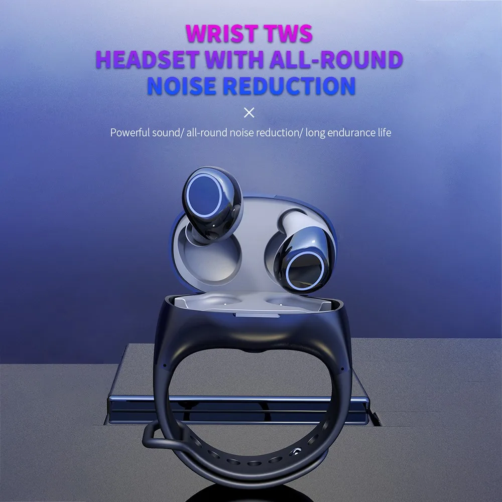 

2-in-1 Wireless Earbuds HM50 TWS Smart Sports Watch Wristband Bluetooth 5.0 Smartband Earpieces Headset Bracelet Airdots Case