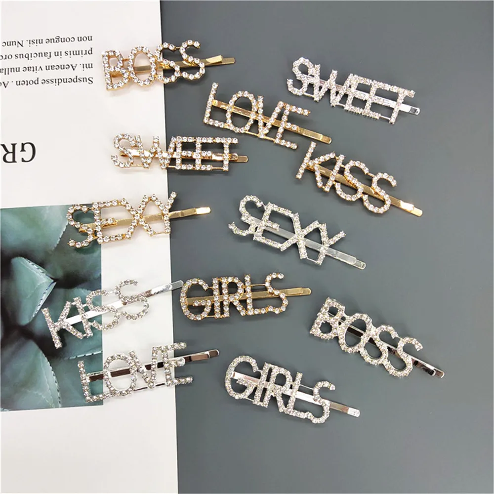2PCS Shining SWEET LOVE SEXY Letter Hairpins Diamond Barrette Hair Clips For Girls Styling Tool Hairgrip Women Hair Accessories (1)