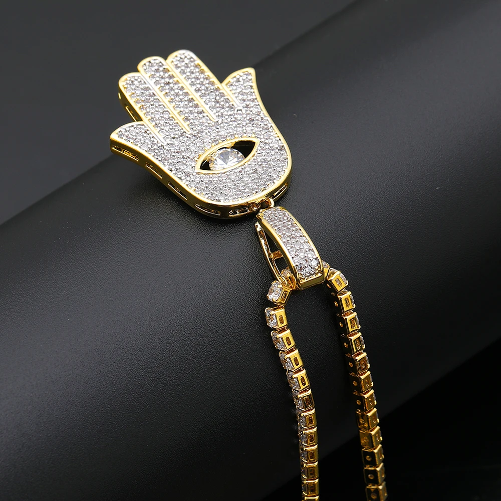 Хип хоп микро проложили ААА кубического циркония Bling Iced Out сглаза Фатима ручной амулет подвески ожерелье для мужчин рэппер ювелирные изделия