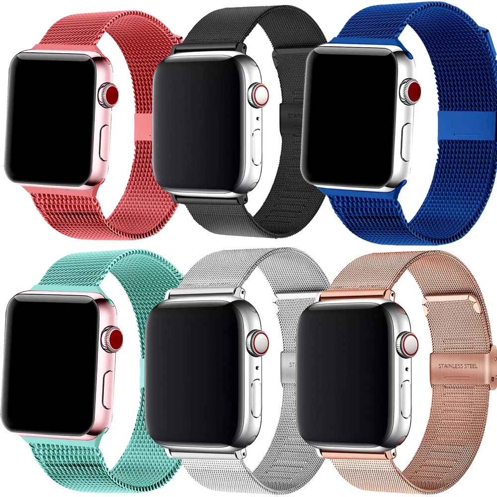 Браслет из нержавеющей стали для Apple Watch ремешок 38 мм 40 42 44 сетка регулируемая