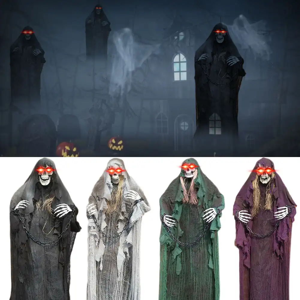 170cm Animated Hanging Grim Reaper Skull Horror Skeleton Sound