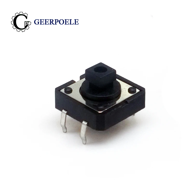 

50 pcs/lot 12*12*7.3mm Square Head DIP / SMT 12V 0.5A Push Button Switch Micro 4p TactileTact Direct Plug-in Black