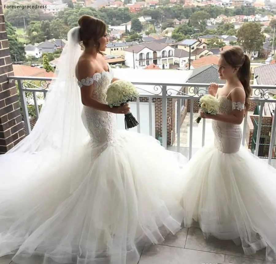 2017 Lovely Mermaid Tulle Flower Girl Dresses Spagetti Strap Lace Button Back Kids Pageant Dresses Robe fille fleur  107 (1)