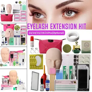 

5Type False Eyelash Extension Training Kit Exercise Practice Mannequin Head Set Grafting Eyelash Tools Kit Eye Lashes Grafting