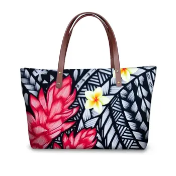 

THIKIN Hawaiian Luxury Design Hand Bag for Women Frangipani Print Handbags Ladies Native Tonga Art Shoulder Tote Bags Sac A Main