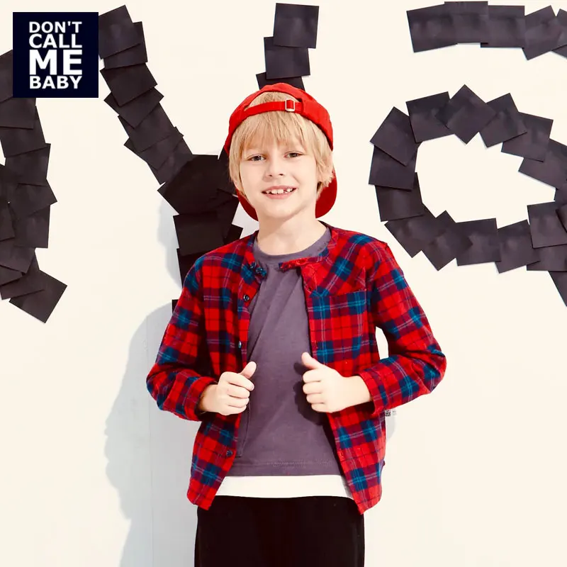 

DON`T CALL ME BABY Boys Spring Red Plaid Shirts Kids Basic Cotton O-Neck Cotton Shirts Children Cool Gentle Tops Wears 014241