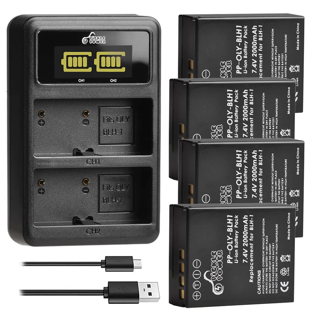 

Pickle Power 2000mAh BLH-1 BLH1 аккумулятор + двойное зарядное устройство USB для Olympus E-M1 Mark II камера