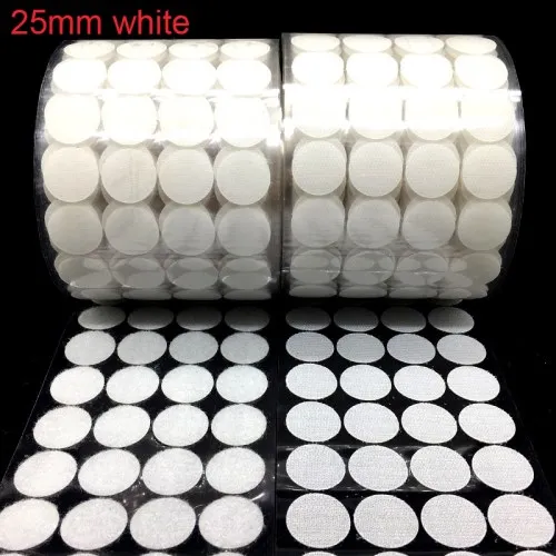 25mm white 100pair 100 пар Самоклеящиеся Застежки лента 10/15/20/25/30 мм сильный клей точки Стикеры крюк и петля; цвет белый, черный; Круглый Монеты нейлоновая лента - Цвет: 25mm white 100pair