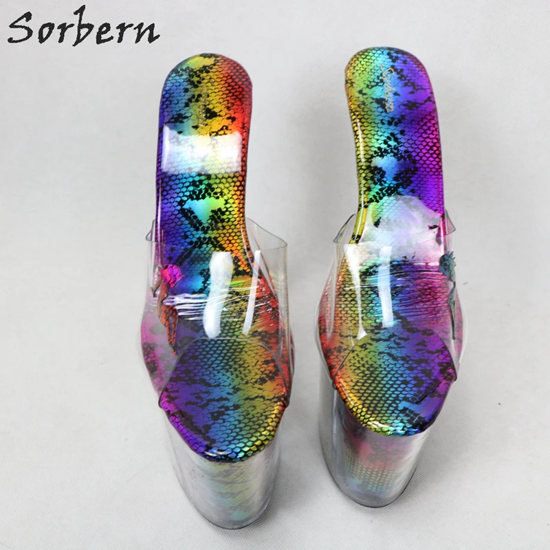 Sorbern Perspex/босоножки на высоком каблуке; женские слипоны из прозрачного ПВХ; женские шлепанцы; Летняя обувь из змеиной кожи; уличные тапочки для парней