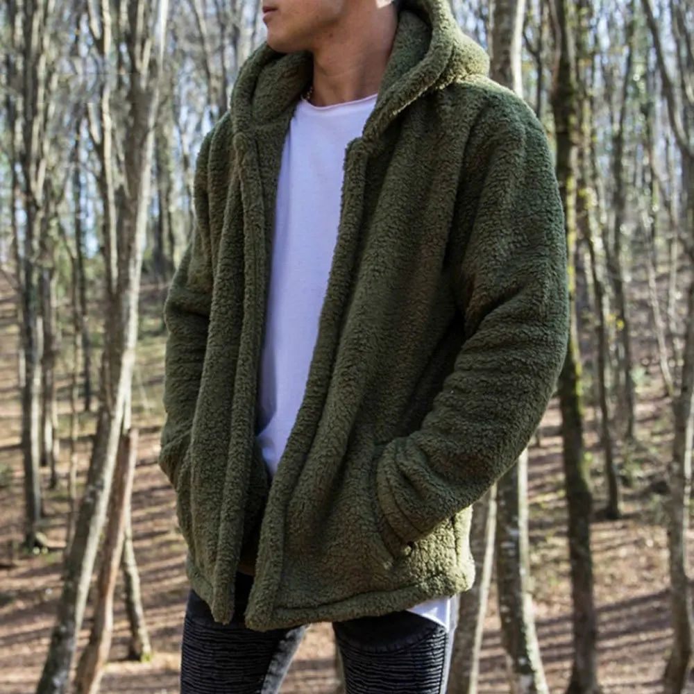 Zogaa Winter Men Warm Spelling Arrow Jacket Teddy Bear Long Sleeve Jacket Jackets Outwear Oversize Pocket Jackets - Цвет: Army Green