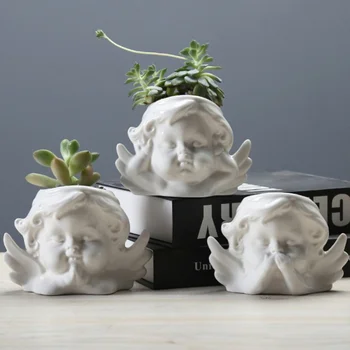 

Creative Ceramic Cherub Planter Decor Angel Succulent Flower Pot Office Desktop Plants Pot Ceramic without Tray Cactus Pot L
