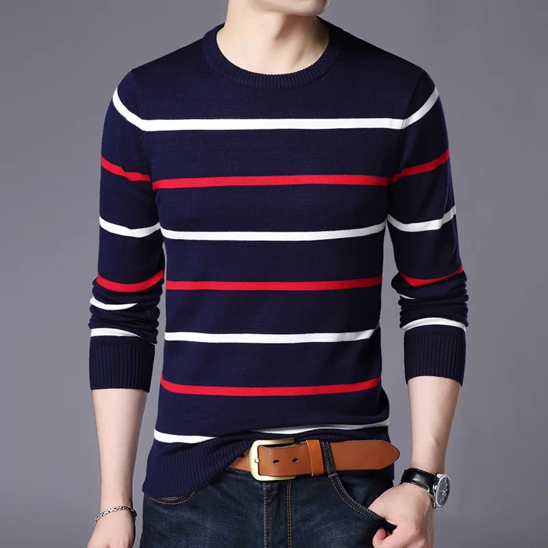 Najtaniej AIRGRACIAS sweter mężczyźni marka odzież 2019 jesień nowy wełny dopasowany obcisły sweter mężczyzn w stylu casual, w paski Pull Jumper mężczyźni pull homme