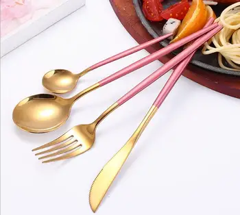 

1SET Multi-Colors Cutlery Set Dinnerware Set Black Cutlery Kit Fork Knife Stainless Steel Silverware Home Tableware Set XB 043