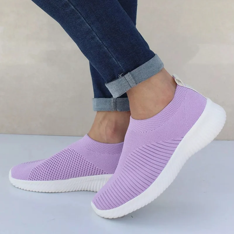 Women Shoes Women Flats Shoes Plus Size 43 Breathable Mesh Platform Sneakers Women Slip on Soft Ladies Casual Shoes Woman Knit Sock Flats