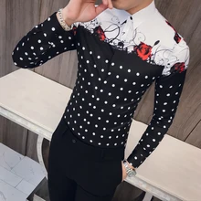 Весенне-осенняя роскошная мужская Клубная рубашка с принтом в виде роз и в горошек, мужская рубашка с длинным рукавом и цветочным принтом Kemeja Pria Camisa Masculina