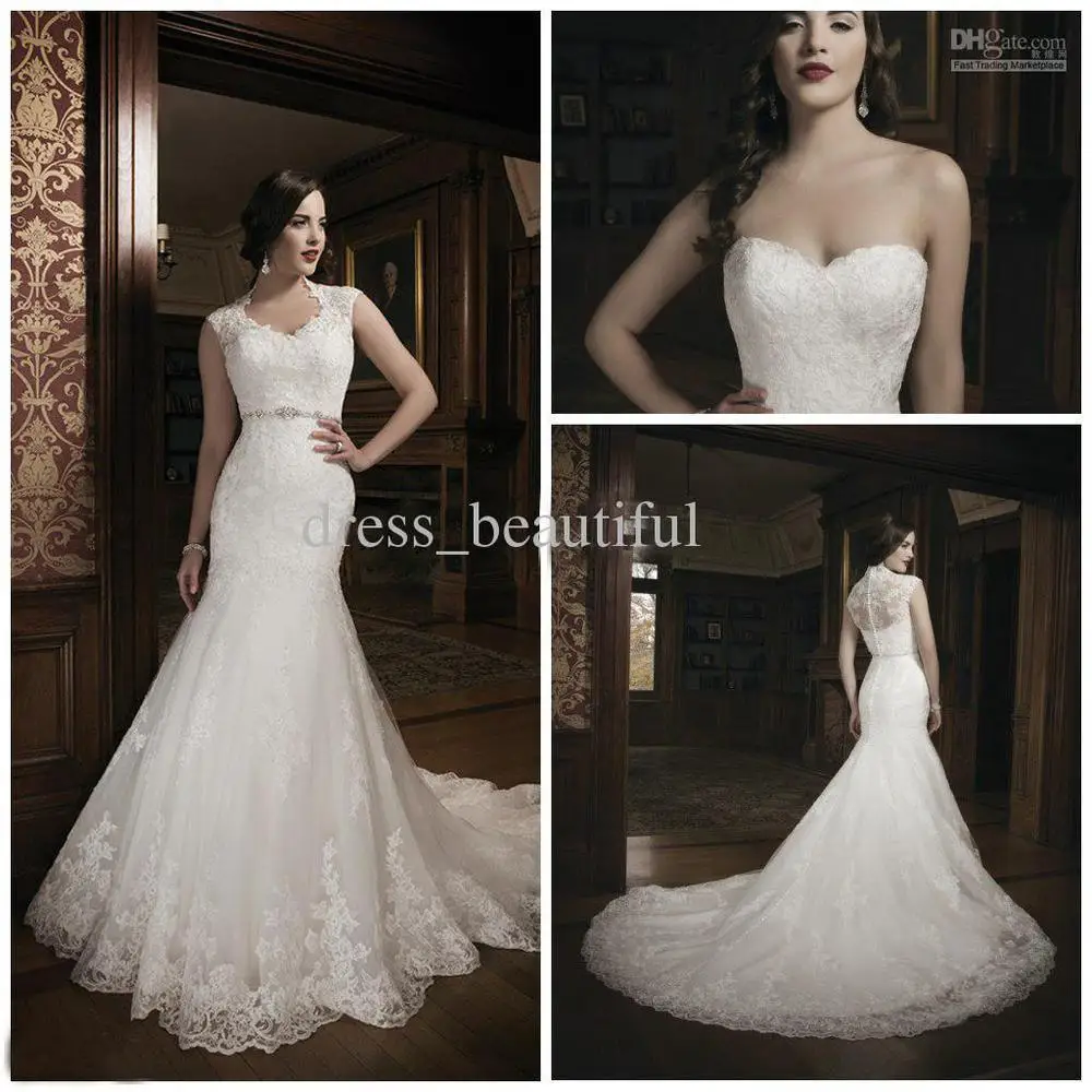 2014 NEW Wedding Gown Dress Best selling V neck Mermaid Sweep Tulle Applique Lace Sexy lady Detachable Jacket Bridal gowns Wedding dresses