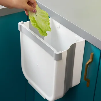 

Kitchen Cabinet Door Hanging Trash Can Garbage Can Folding Waste Bins Kitchen Hanging Collapsible Dry Wet Separation Trash Can