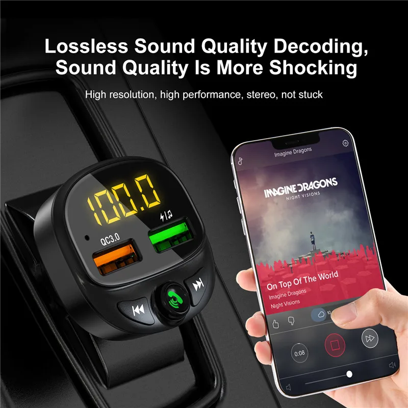 LOVECOM Автомобильный Bluetooth 5,0 fm-передатчик двойной Mp3 музыкальный плеер USB Автомобильное зарядное устройство светодиодный дисплей U диск TF карта без потерь Музыкальный плеер