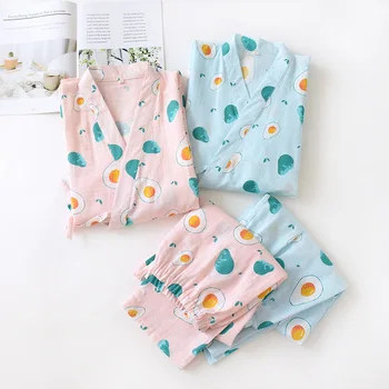 

Spring Women's Kimono Pajamas New Postpartum Nursing Pijama Mujer Loungewear Cotton Thin Gauze Printing Maternity Set Clothes
