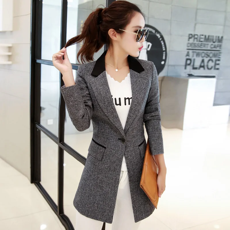 Dingaozlz Office lady Women Blazers Long style Suit Jacket Korean Fashion clothing Stitching Pocket Plus size outerwear coat