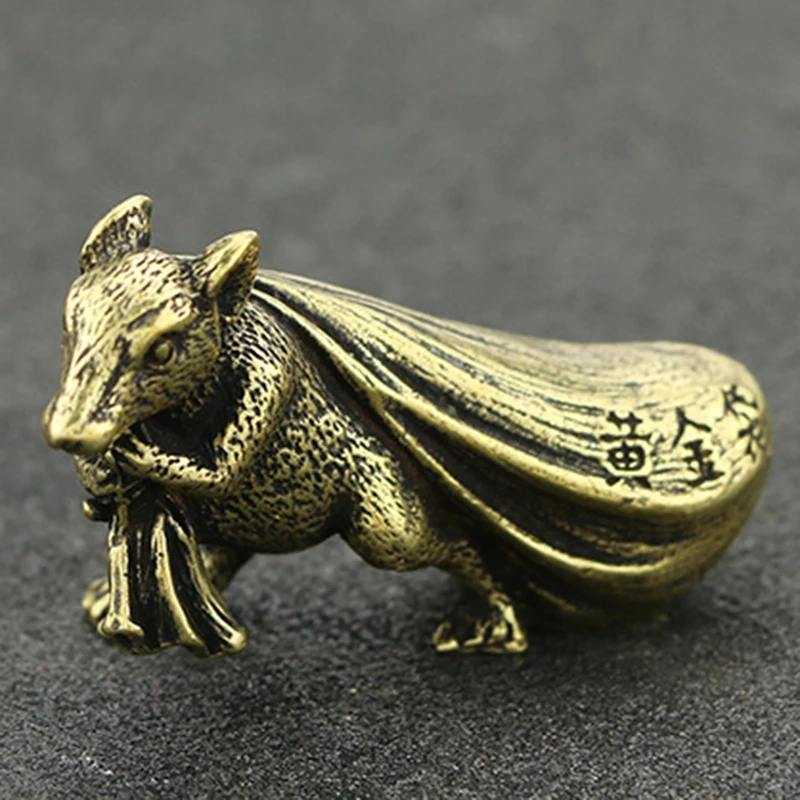 

1pcs Copper Brass Mouse Rat Money Bag Chinese Style Ornament Small Statue Figurine Miniature Home Table Decoration