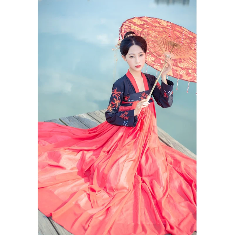 Новое платье Hanfu, Женский Классический танцевальный костюм, народное платье, Древний китайский стиль Hanfu, танцевальный костюм, одежда для сцены