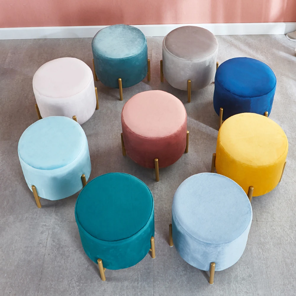 EMILY-Tabouret rond en velours rembourré, pouf pouf de banc, tabouret de table, salon minimaliste moderne, chambre à coucher