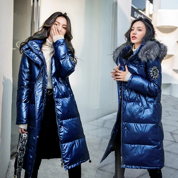 

2019 Women Winter Long Down Overknee Light Cotton Jackets Women's Long Coat Autumn Spring Women Warm Glossy Jacket With Fur
