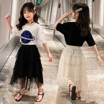 

Clothes For Girls Cartoon T-shirt + Cake Skirt Suit Summer Children Princess Outfits For Girls Kids Girls Clothing Set 3-12 Year
