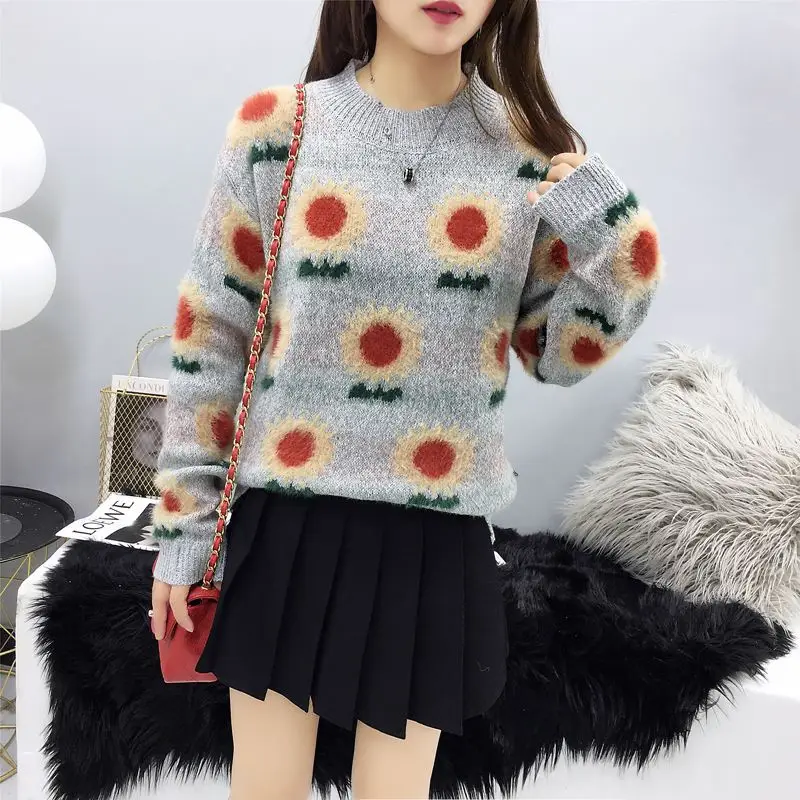 Woherb Pull Femme пуловер с круглым вырезом и длинным рукавом с цветочным узором свободные Джемперы винтажные корейские модные новые Топы Верхняя одежда 91135