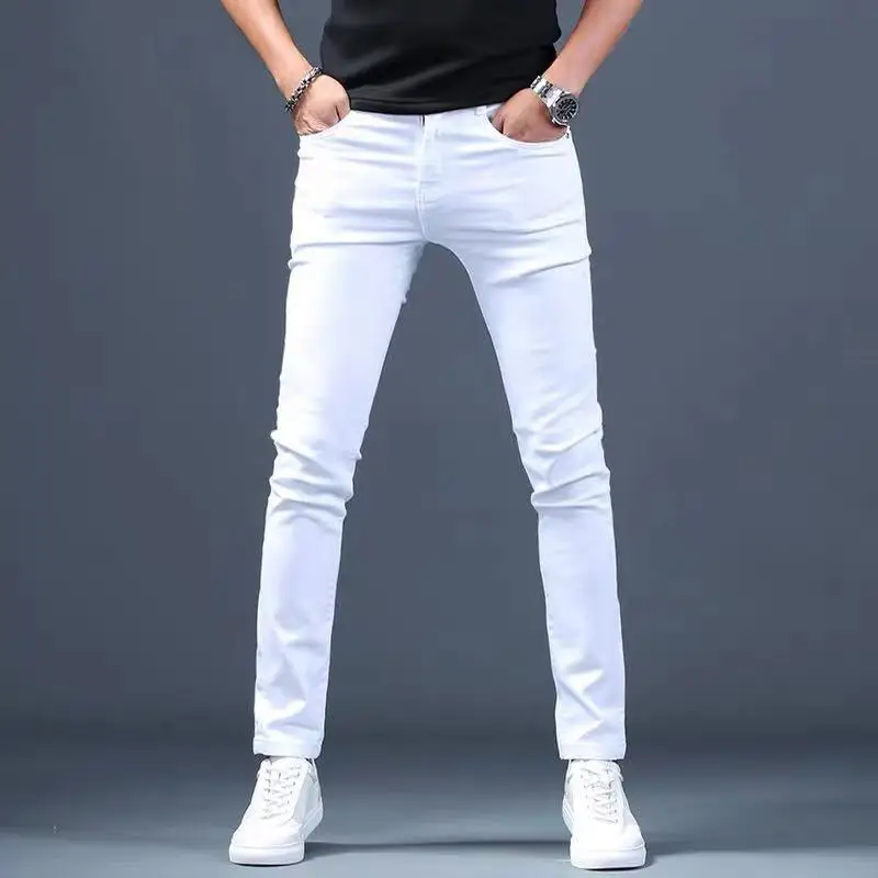 Designer White Jeans Men Brand New Fashion Elastic Mens Denim Pants Trousers Casual Slim Fit Stretch Skinny Jeans Pants for Men Designer White Jeans Men Brand New Fashion Elastic Mens Denim Pants Trousers Casual Slim Fit Stretch Skinny Jeans Pants for Men