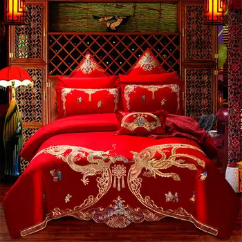 

Classical Bedding Set Dragon and phoenix for wedding cotton Quilt Cover Set High Quality gift for women of Bedding Cover Suit