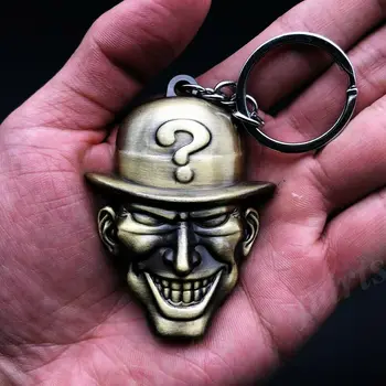 

3D Metal Bronze The Riddler Question Mark Mask Batman Keychain Key Ring Chain