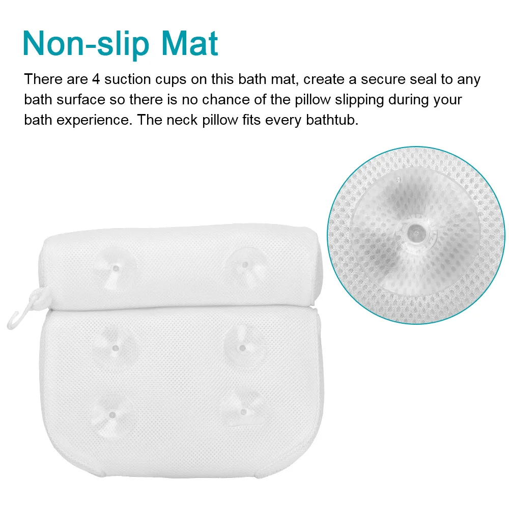 Bath Pillow Non-Slip With Suction Cup For Neck and Back Support Breathable 3D Mesh Bathtub Spa Head Rest Bathroom Supply