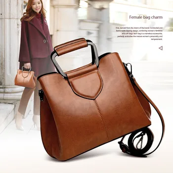 

New Style Handbag Shoulder Genuine Leather Fashion Bag Genuine Product Oil Wax Leather WOMEN'S Bag