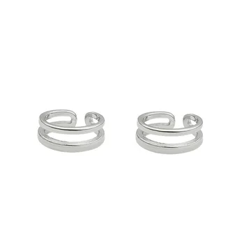 

925 Sterling Silver Earrings Cuff for Women 10mm Clip Earring 2 Layer Gold Silver Fine Jewelry 925